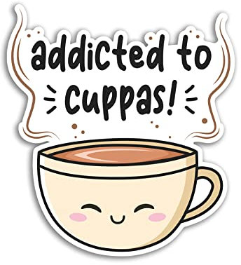 2 x 10cm Tea Addict Stickers - Cuppa Kawaii Men Women Boys Girls Addicted to Addiction Love Fan Decal Luggage Laptop Gift Sticker #80120