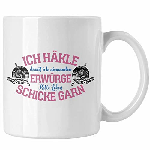 Trendation - Garn-Tasse Geschenkidee für Strick- und Häkelbegeisterte (Weiß)