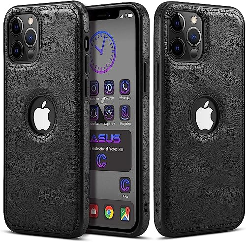 Sibada Logo View Kompatibel mit iPhone 12 | 12 Pro Hülle Slim Premium Vegan Leder Classic Luxus Elegant Thin Cover (2020) 6,1 (Schwarz)