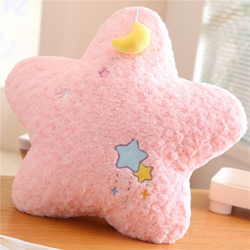 Herfair Kuschelkissen Kinder Niedlich Stern Mond Plüsch Kissen Dekokissen Weiche Flauschige Zierkissen Sofakissen für Kinderzimmer Schlafzimmer Deko (Stern-Rosa)