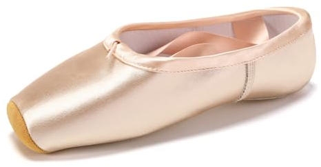 SWDZM Ballett Spitzenschuhe Ballettschläppchen Tanzschuhe mit dem genähten Band und Zehenpads für Mädchen,Rosa,Ledersohle,37 EU