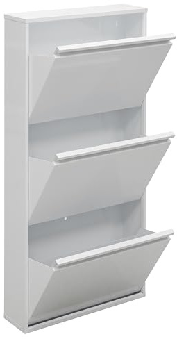 Arregui Zeo CZ301-Z Schuhschrank aus Stahl, für 9 bis 12 Paar Schuhe, schmaler Schuhschrank mit 14 cm Tiefe, Schuhschrank für Eingang, Flur, Wand, ohne Montage, Weiß