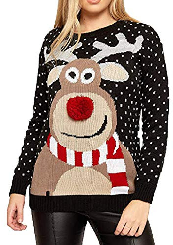 TOFOTL Ugly Christmas Sweater Damen Langarm Rundhalsausschnitt Christmas Print Oversized Casual Vintage Outfit Strickpullover Classic Christmas Yoga Ugly Sweater Ugly Pulli A-Schwarz L