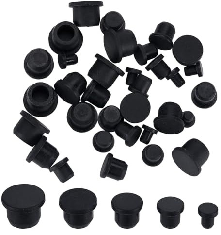 GORGECRAFT 40PCS 5 Sizes Black Silicone Stopper for Salt and Pepper Shakers 5.5/8.3/10.5/12.5/ 14mm Plug Stopper Replacement Insert Hole Plug Round End for Bottles Pipes Flower Pots Home Supplies