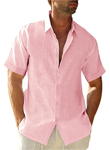 Runcati Chemise en Lin pour Homme - d'Été à Manches Courtes - de Plage et d'Affaires