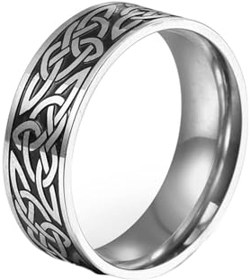 Whoiy Silber Ehering Keltischer Knoten Gothic, Herren Trauring 7.7MM Edelstahl Ringe mit Gravur Größe 65 (20.7)