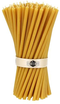 Danilovo Reine Bienenwachskerzen – tropffrei, rauchfrei, hohe, dünne Spitzkerzen – dekorative Kerzen für Kirchgebet, Deko oder Geburtstagskerzen – Honigduft Kerzen – 16,5 x 0,57 cm (50 Stück)