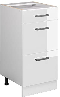 Vicco Küchenunterschrank R-Line, Weiß Hochglanz/Weiß, 40 cm mit Schubladen, AP Anthrazit