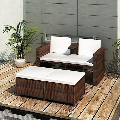 Generisch Gartensofa Ausziehbar 2 Sitzer Balkon Sofa mit Hocker Rattan Sofa Balkon Lounge Klein Polyrattan Lounge Sofa Outdoor Rattansofa Balkonmöbel Gartenlounge Loungemöbel