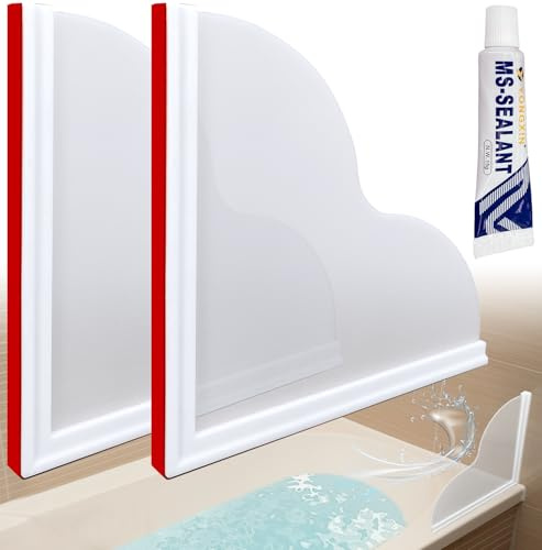 KOMOHOM Seamless Shower Corner Water Guard, Large Size Tub Shower Water Guard, Shower Splash Guards,Bathtub Splash Guard Self-Adhesive Tub Guards to Keep Water in Tub (2pcs)