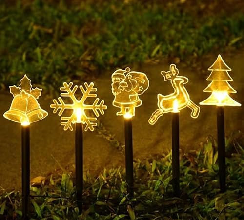 TSLBW Luci solari da giardino 5 Pack Luci di Natale per sentiero Luci di decorazione del patio del giardino all'aperto
