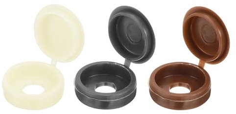 Sourcing Map 210Pcs Plastic Hinged Screw Covers, Snap Washer Covers, M6 Screw Caps for Furniture and Walls, Yellow/Brown/Dark Grey