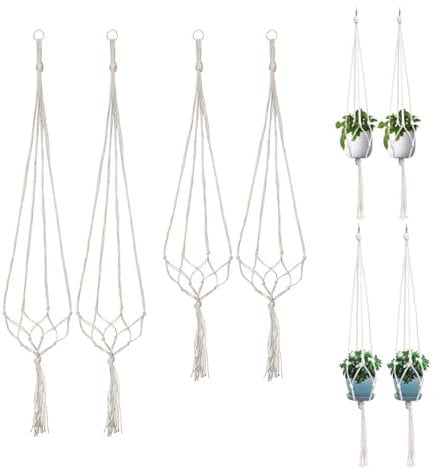 haoyuan 4Pcs Hanging Planters Baskets - Macrame Plant Hangers, Cotton Rope Hanging Basket, Flower Pot Hangers, Hanging Plant Holders for Indoor Outdoor Balcony Garden (80cm & 100cm)
