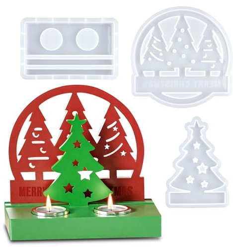 Wikimo 3 Stück Silikonformen Gießformen Weihnachten Baum Kerzenhalter, Silikonform Weihnachten Kerzenhalter mit Sockel Gipsform Zum Baum für Handwerk