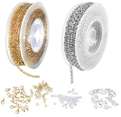 Vergoldete Kette Edelstahl Metallkabel Gliederkette,Kettenband Schmuckherstellung,Ketten Verlängerung,Perfekt zum DIY Schmuck Selber Machen und Basteln für Halsketten,Ohrringe,Armbänder,Verlängerungen