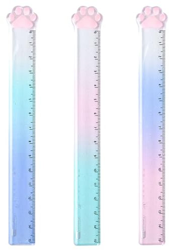 Meow Ruler,3 Stück Lineal, 15 cm, zum Messen, Unterstreichen und Zeichnen von präzisen Linien, Lineal in Katzenpfotenform, aus Kunststoff,Lineal Messwerkzeug für Schule Büro Zuhause,Farbverlauf