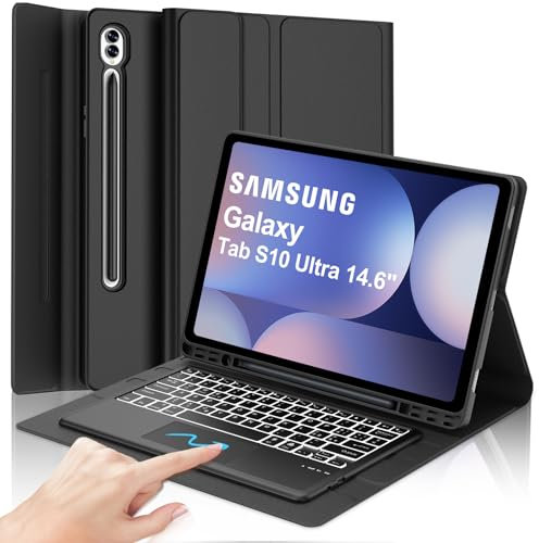 Tastiera Samsung Galaxy Tab S10 Ultra/S9 Ultra/S8 Ultra 14.6 con Touchpad, Cover Tastiera Italiano Bluetooth Retroilluminazione Staccabile per Samsung Tab S10 Ultra/S9 Ultra/S8 Ultra 14.6, Nero