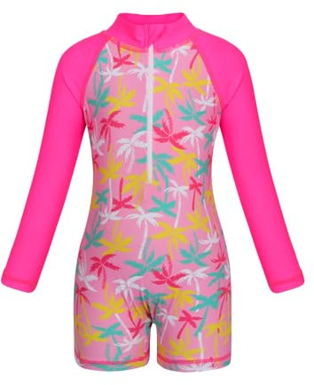 AmzBarley Swimming Costume Girls Swimsuit Kids One Piece Rash Guard Long Sleeve Swimwear Childs Mermaid Beach Holiday Swim Wear Purple Age 12-13 Years Size 160