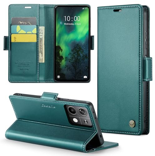 Rerzoiro Coque pour Xiaomi Redmi Note 13 5G (Pas pour 4G), Étui Housse en RFID Protection PU Cuir Portefeuille Rabat Case Magnétique Stand Antichoc,Étui Case pour Xiaomi Redmi Note 13 5G, Bleu Vert