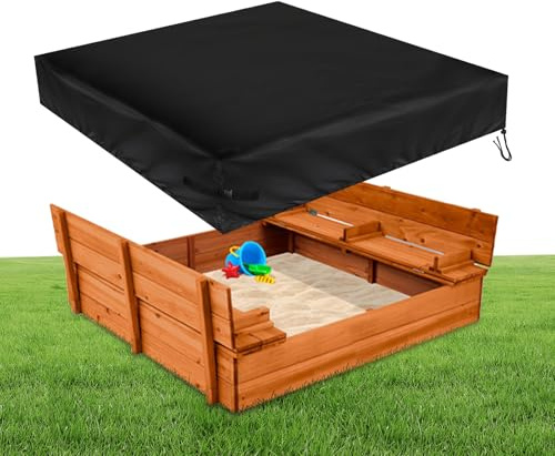 Fizentia Sandbox Cover,500D Waterproof Outdoor Square Sandbox Cover with Sun Protection, Animal Proof,Fits 50x50 Wooden/Plastic Sandboxes,with Diagonal Buckles for Backyard/Garden (Only Cover)