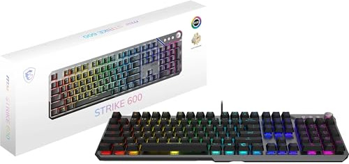 MSI Strike 600 – KAILH Midnight PRO Silent Tactile SWITCHES, QWERTZ, DE Layout – Ergonomische Tastenkappen, rutschfeste Unterseite, RGB Mystic Light für Jede Taste, USB 2.0 – Full-Size