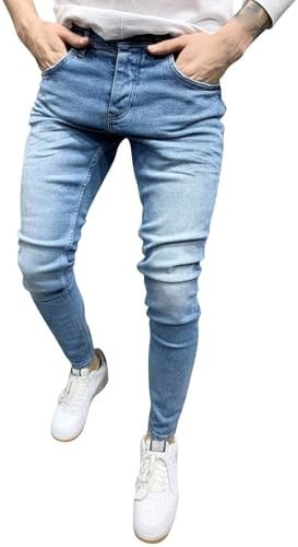 Pantalon en jean pour homme avec élastique – Jeans Bootcut 38/32 pour homme – Taille haute – Coupe droite – Pantalon en jean style rocker élégant noir coupe droite – Pantalon en jean taille 54, bleu
