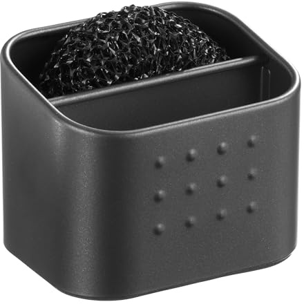 InterDesign iDesign Sponge and Scrubber Holder with 2 Compartments for Kitchen Sink - Matte Black