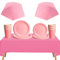 Service de table jetable rose 69 pièces – 20 serviettes, 16 tasses, 16 assiettes de 17,8 cm et 22,9 cm, 1 nappe rose | Vaisselle biodégradable pour anniversaires, mariages, fêtes de Noël d'enfants et