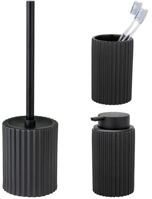 Schöner Wohnen Kollektion Bad-Accessoire Set Mod. Soliera 3 TLG aus hochwertiger Keramik in Schwarz inklusive WC-Garnitur Seifenspender Zahnputzbecher Maße 37 x 10,5 cm