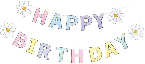 Colorful Glitter Happy Birthday Banner Daisy Flower Happy Birthday Banner Colorful Glitter Party Decorations suitable for garden or home birthday parties