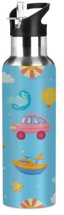 Woltant Botella de agua colorida de acero inoxidable con aislamiento al vacío para coche, barco, estrella, 600 ml, botella de agua deportiva con popote a prueba de fugas, para el trabajo, viajes