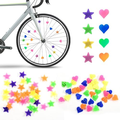 CHDZSW 36 Stück Speichenreflektoren Fahrrad Kinder, Reflektoren Fahrrad, Fahrrad ZubehöR Kinder, Herz Designs, Katzenaugen Fahrrad Kinder, Geeignet FüR die Meisten Fahrradtypen (Herz und Sterne)