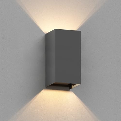 ledscom.de Wandleuchte CUBEL für außen, anthrazit, IP65, Up & Downlight, rechteckig, inkl. LED Lampe, max. 3,5 W, 485lm, warmweiß