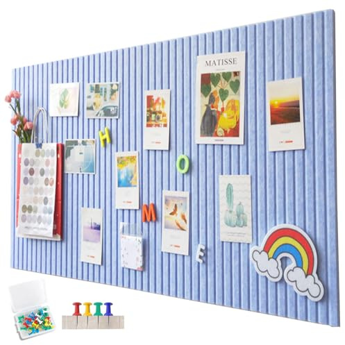 EUBSWA 90 x 60cm Große Filz Pinnwand Selbstklebend,vertikaler Streifen dekorative Pinnwand aus Filz,Filzboard, faltbare Fototafel Memotafeln Memo Boards Bulletin Board für Büro Küche,Hellblau