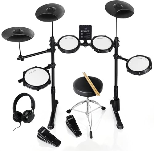 Electric Drum Set - Silent Electronic Drum Set Adult, Drum Kit for Beginners with 4 Mesh Drum Pads, 150 Sounds, 30 Songs, 15 Kits, USB MIDI, Headphones, Throne, Sticks, Pedals, MT20C, Black