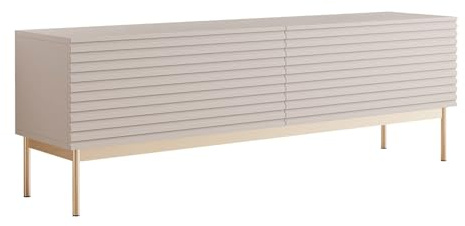 Selsey Mueble TV con Compartimentos Abatibles e Iluminación LED, 139 cm - Muebles de Salón en Cachemir sobre Patas Doradas, Diseño Moderno y Elegante para Mueble TV Salón