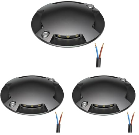 ledscom.de Lampe de sol à 3 LED, balisage RUNDA pour l'extérieur, IP67, 4 lampes, anthracite, ronde, 70 mm de diamètre, blanc chaud