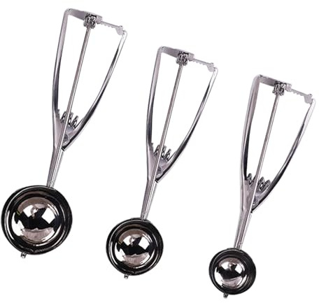 3Pcs Ice Cream Scoop with Easy Trigger, Stainless Steel Cookie Scoop, Meatball Scoops, Melon Baller Scoops for Baking in Kitchens, Ice Cream Shop