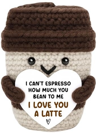 VOYANTE Emotional Support Crochet Coffee Gifts, Positive Crochet Coffee Cup with Encouraging Words, Cute Barista Accessories Pocket Hug, CoffeeLover Gift for Women Friend Sister Bestie Wife