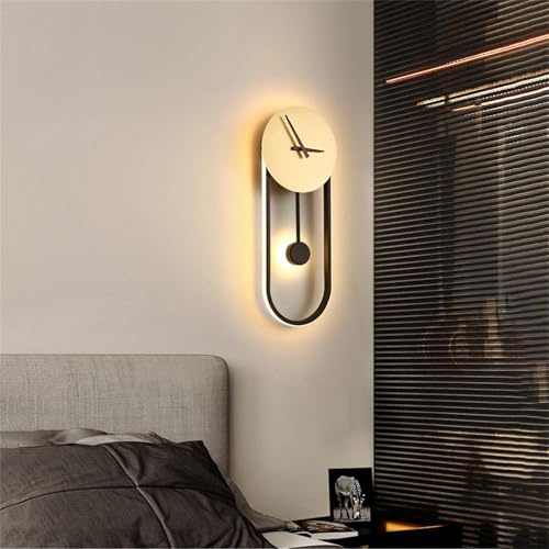 Wandleuchte, LED-Wandleuchten für den Innenbereich, Metall mit runden Uhren, Wandlampen, modernes Schlafzimmer-Design im Arbeitszimmer, 28 W, Vintage-Form für Treppen (Delfinwellen, weißes Licht)
