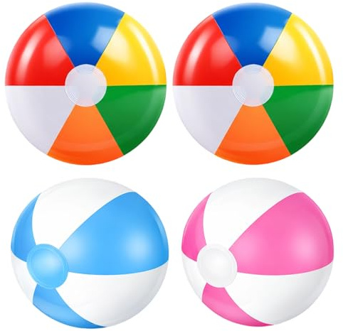 KhgFov Beach Ball, Beach Toys, 4Pcs Beach Balls Inflatable for Summer Parties, Swimming Pool Balls, Inflatable Ball for Beach Games, Water Games and Party Supplies
