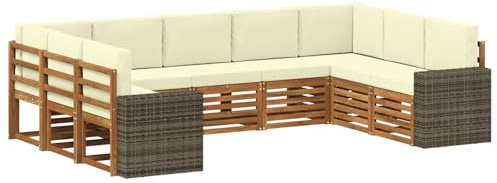 vidaXL Ecksofa Set mit Kissen 9 pcs Natur und Creme Polyester, Gartenmöbel, modernes Loungeset, strapazierfähiges Sofa im Freien, gemütliche Sitzgelegenheit für Terrasse und Garten