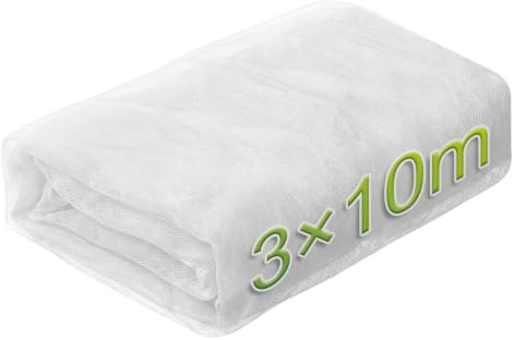 Rete Anti Uccelli e Rete Anti Insetti – 3m x 10m rete in poliestere bianco, maglia fine, resistente ai raggi UV, leggera per alberi da frutto, orti, balcone e giardino,Rete di copertura