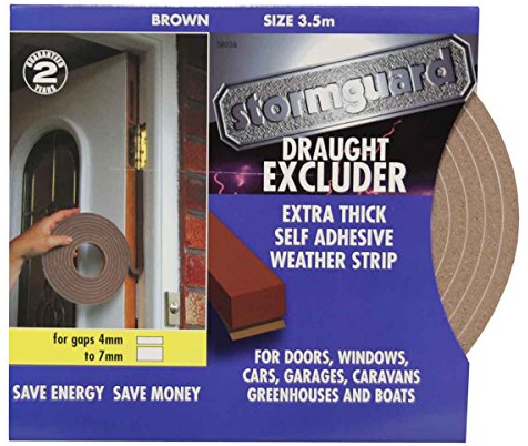 Brown Extra thick rubber foam draught excluder weather proofing seal for 4 - 7mm gaps by Stormguard. 3.5 Metre roll. Guaranteed 2 years.