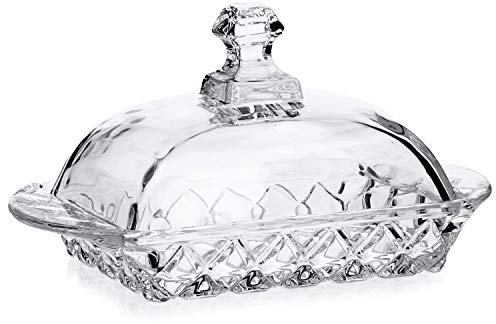 Solavia Beurrier en verre transparent de qualité supérieure avec couvercle et poignée