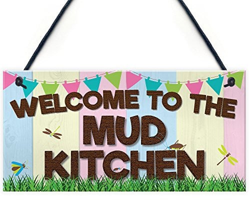 Red Ocean Placa de regalo con texto en inglés Welcome Mud Kitchen, para colgar al aire libre