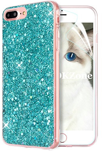 OKZone iPhone 8 Plus Hülle,iPhone 7 Plus Hülle, Luxus Glitzer Bling Design Weich TPU Handy Tasche Rückseite Hülle Etui Cover TPU Bumper Schale für Apple iPhone 7 Plus/iPhone 8 Plus (Grün)