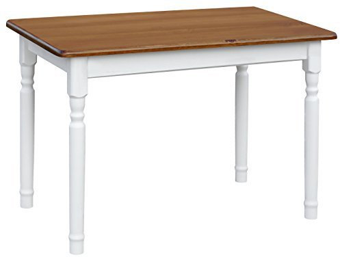 Landhausstil Esstisch 120x70 cm – Massivholz Kiefer mit Eichen-Optik Tischplatte, Beine Weiß– NEU