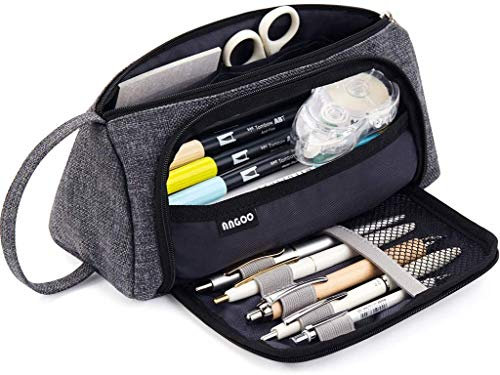 Federmäppchen Federtaschen Teenager Mädchen Mäppchen, Große Kapazität Pencil Case für Schule & Büro Erwachsener Mädchen Geschenk, 20x11cm (Dunkel Grau)