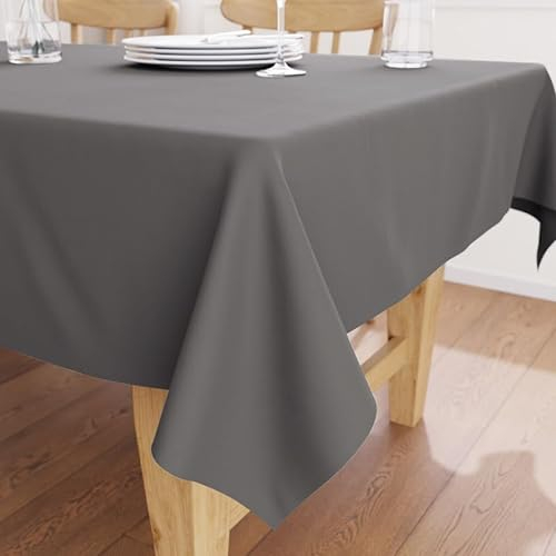 Encasa XO Baumwoll-Canvas-Tischdecke | Grau Einfarbig | Rechteckige Größe 140x230 cm | Esstischdecke zur Dekoration – maschinenwaschbar